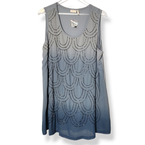 NWOT Logo Lavish Lori Goldstein Blue Ombre Beaded Sleeveless Tunic Tank top XL - Picture 1 of 10